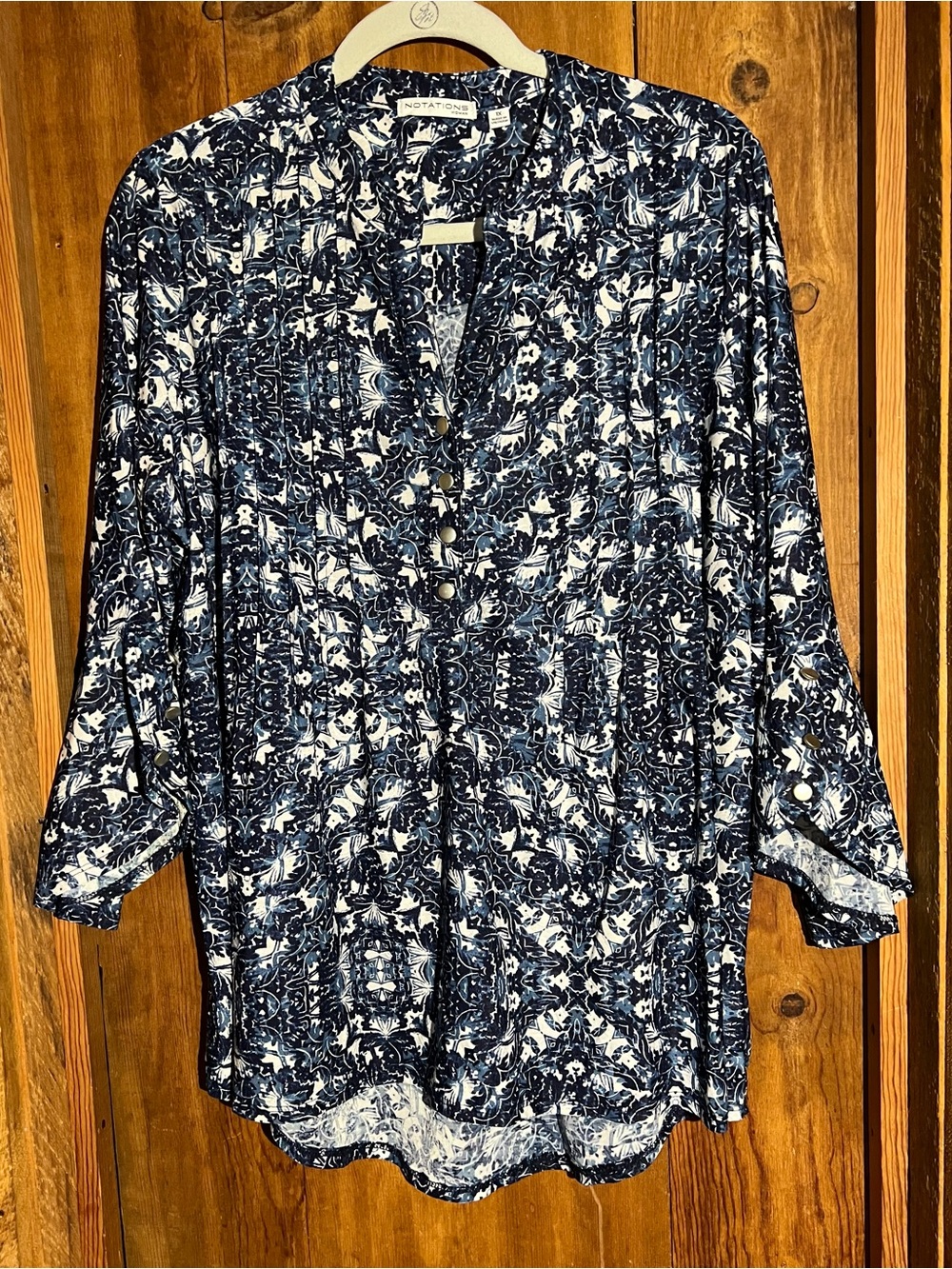 Notations Navy & White Printed Women's Blouse